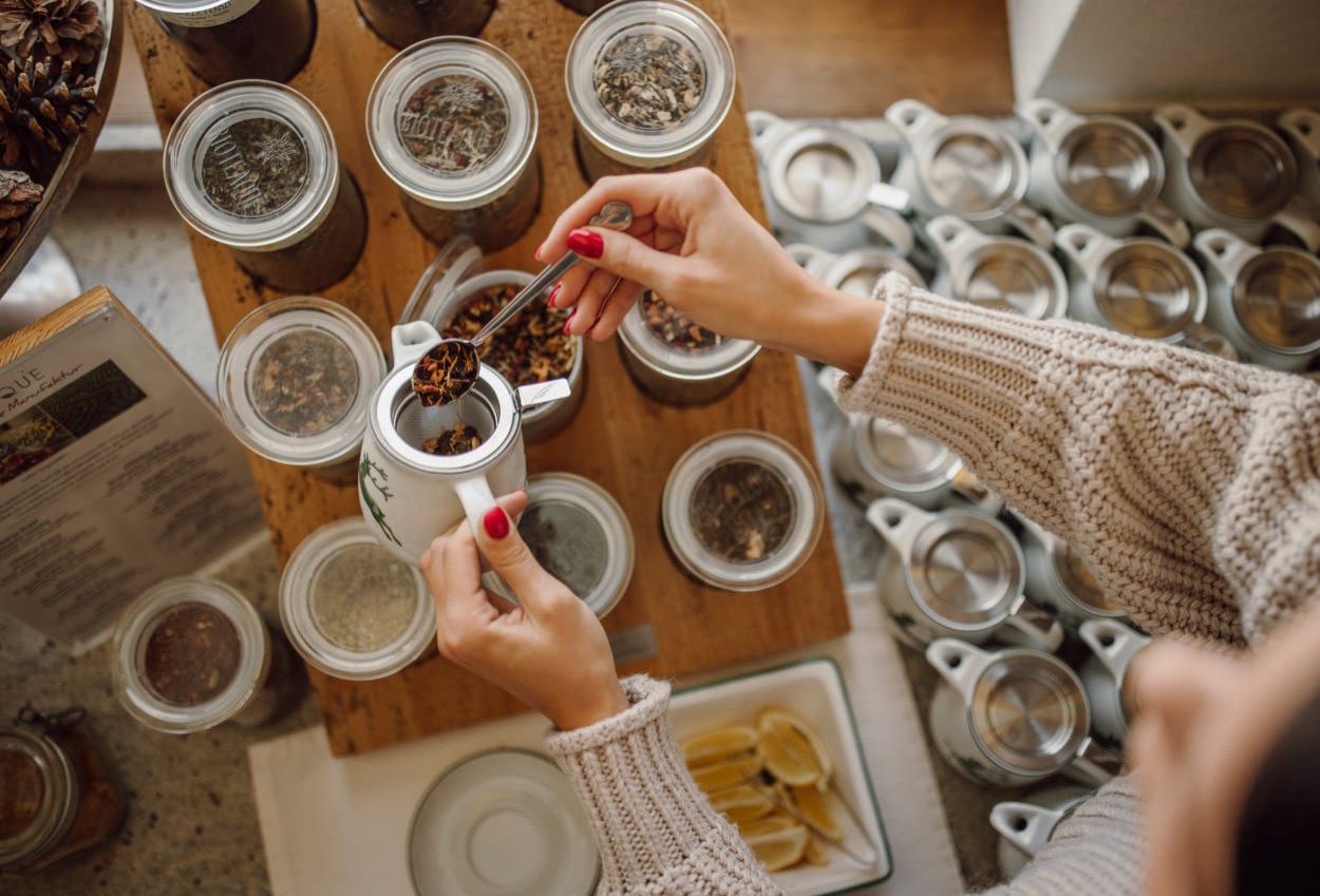 Große Teeauswahl am Frühstücksbuffet